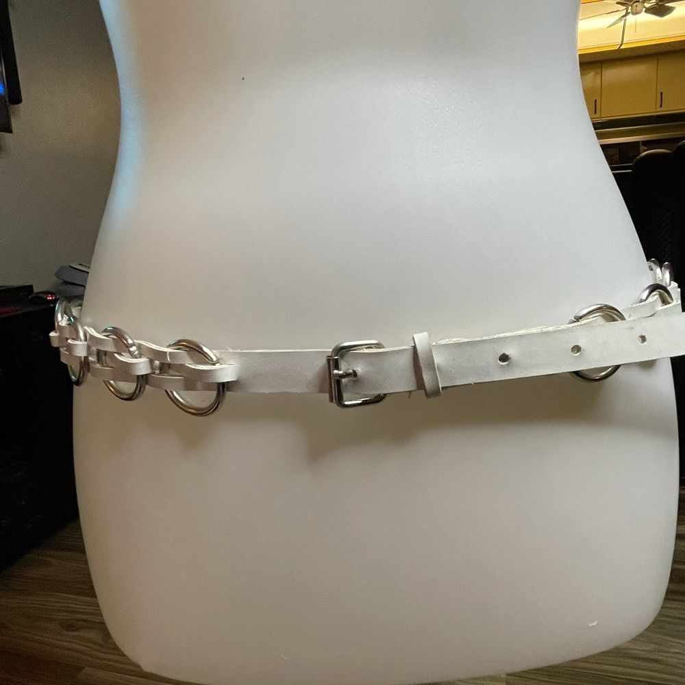 White Belt Woven Through Silver Rings